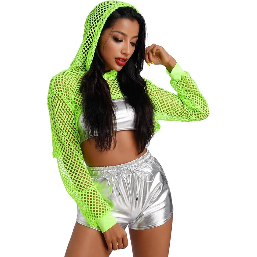 Casual Oversize Fishnet Crop Hoodie Tank Top for Women