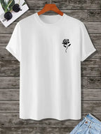 Men's Casual Crew Neck Rose Print T-Shirt (Regular/Oversize)